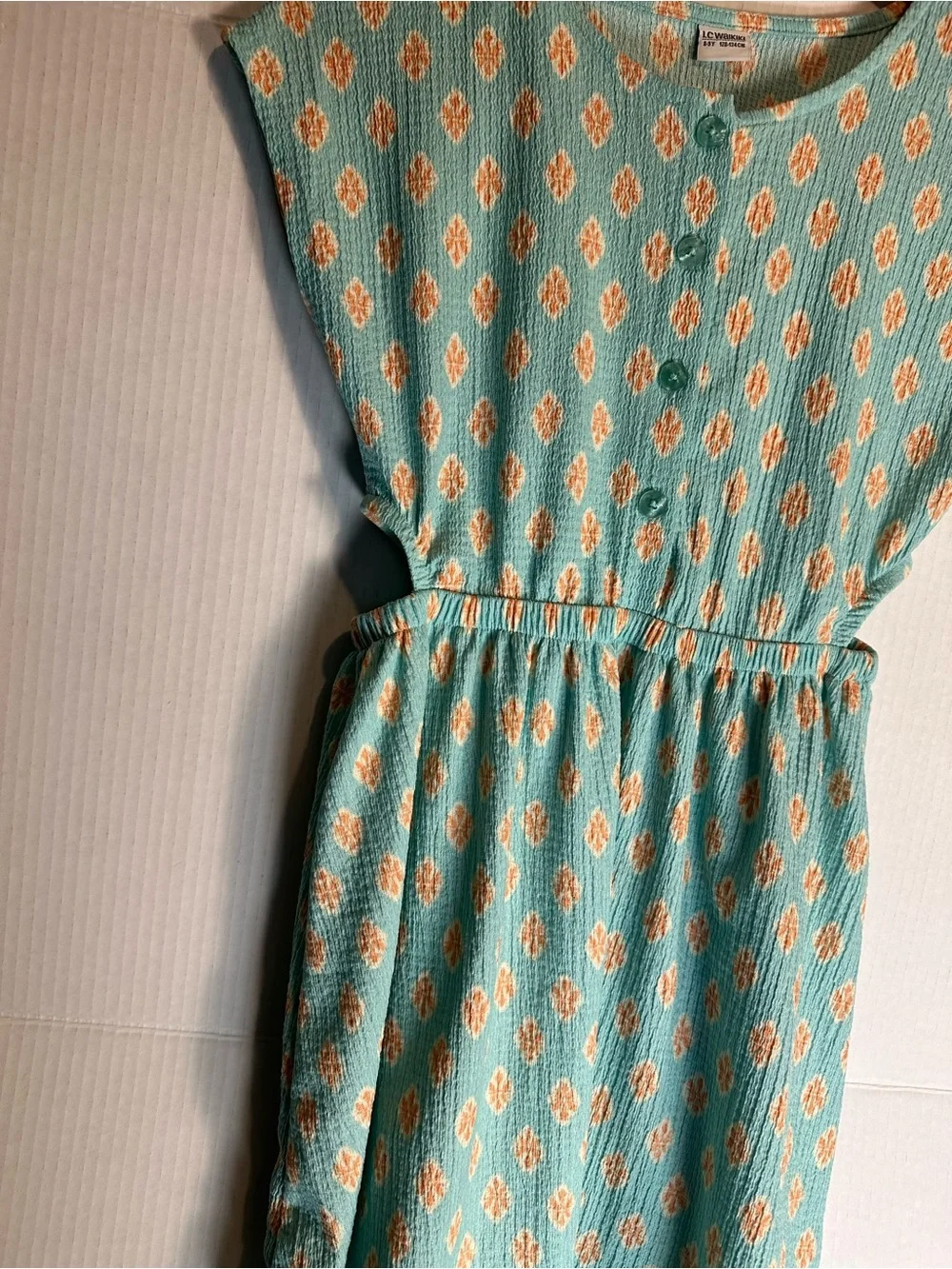Girls' Teal Printed Button-Front Dress